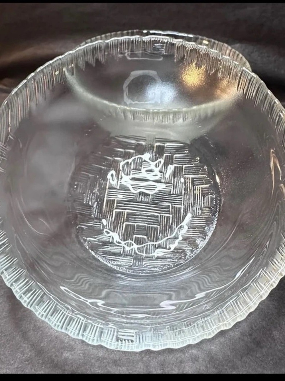 Clear Patterned Glass Serving Bowl by